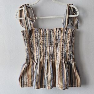 Striped Smocked Peplum Top - Size 2XL (Plus Size) - Tie Shoulder Straps